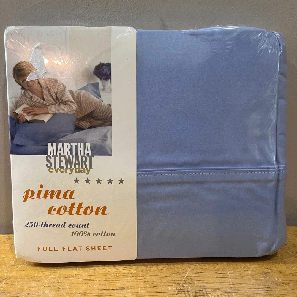 Vtg Martha Stewart Everyday Pima‎ Cotton Full Flat Sheet Blue 250 TC Y2K New